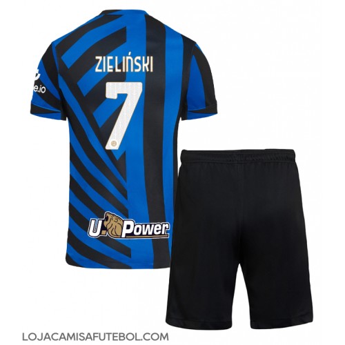 Camisa de Futebol Inter Milan Piotr Zielinski #7 Equipamento Principal Infantil 2024-25 Manga Curta (+ Calças curtas)